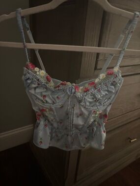 For Love & Lemons Light Blue Floral Bustier Top